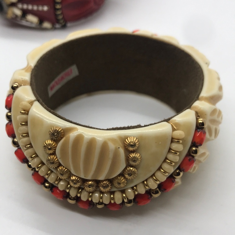 Miriam Haskell Carved Beaded Resin Bangle Lot of 4 - Picture 4 of 15